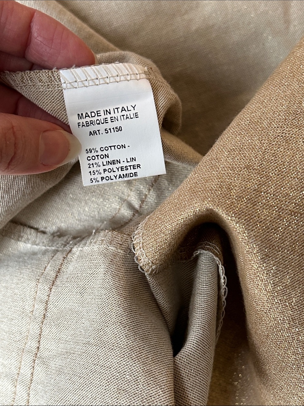 Gold Sparkle Open-Front Linen Blend Blazer Made in Italy - Picture 8 of 12